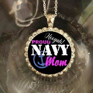 Proud Navy Mom necklace rhinestones 925 silver necklace Hooyah pretty gift